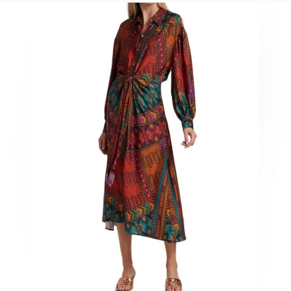 Farm Rio Yawanawa Stripes Midi Dress  Women’s Size Small